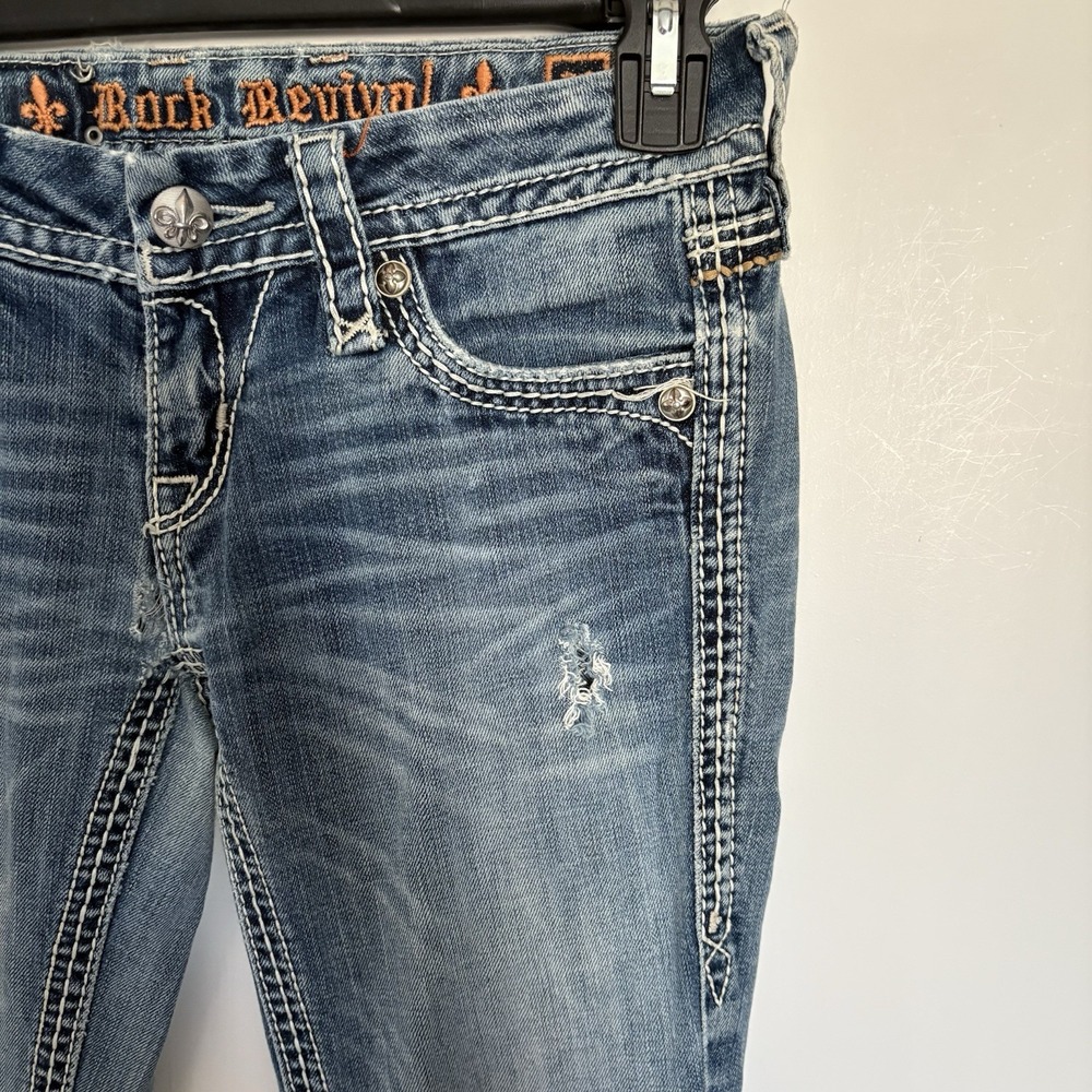 Rock Revival Jeans Size 26 Women's Anja Boot Denim Rhinestones Distressed Blue - Picture 5 of 15